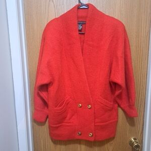 Vtg. 90s IB Diffusion Red Fuzzy WoolMohair DoubleBreasted Midlength Cardigan S/M